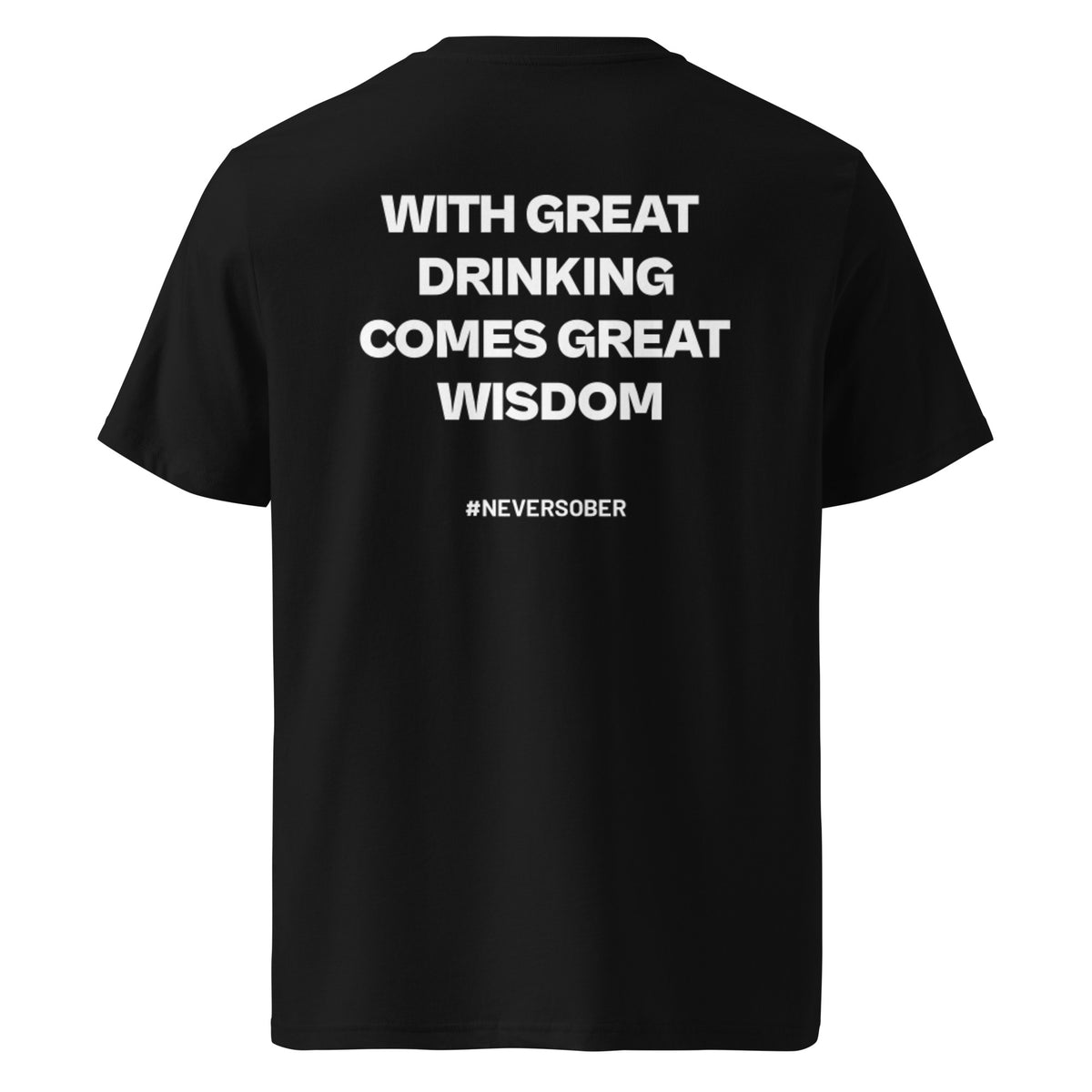 Back view of the black KYNVRO With Great Drinking Comes Great Wisdom graphic T-shirt