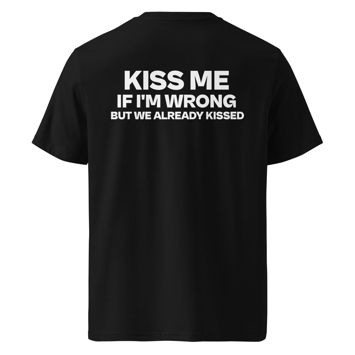 Back view of the black KYNVRO Kiss Me If I’m Wrong graphic T-shirt
