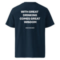 Back view of the French navy KYNVRO With Great Drinking Comes Great Wisdom graphic T-shirt