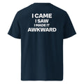 Back view of the French navy KYNVRO I Came I Saw I Made It Awkward graphic T-shirt