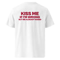 Back view of the white KYNVRO Kiss Me If I’m Wrong graphic T-shirt